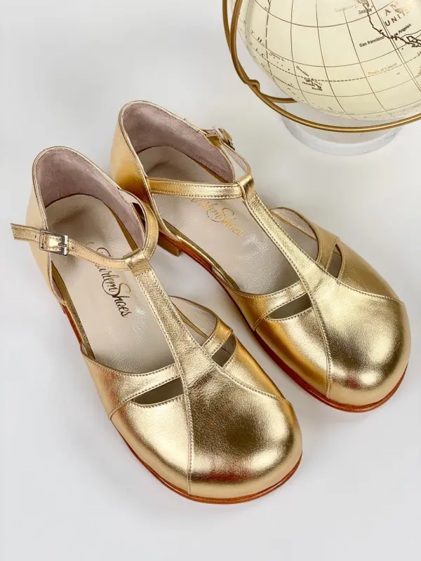 Barefoot Isabel Gold Leather 2 cm heel