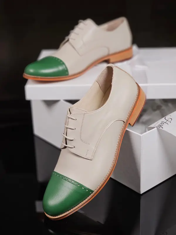 California Beige Leather & nose Avocado Green leather 2 cm heel
