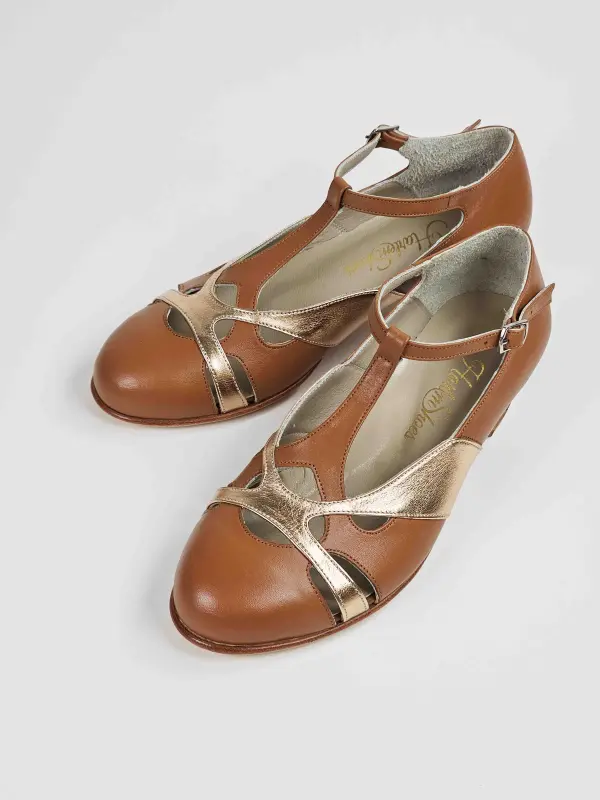 Light Brown & Rose Gold Leather 4 cm heel