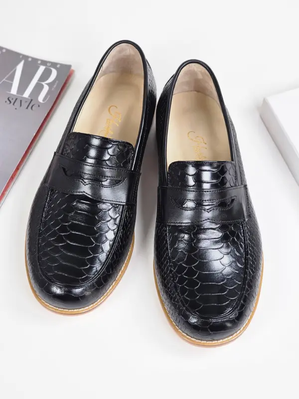 Black Snake Print Leather 2 cm heel