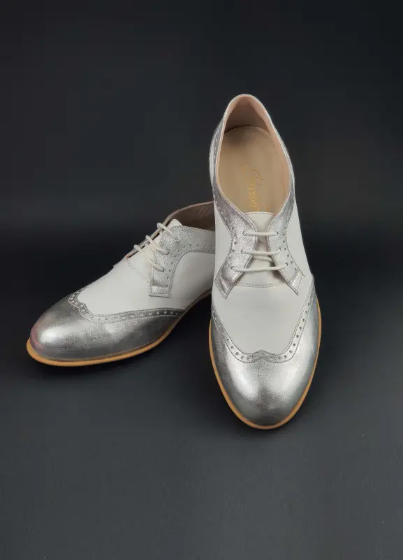 Women Oxfords Silver & White Leather 2 cm heel