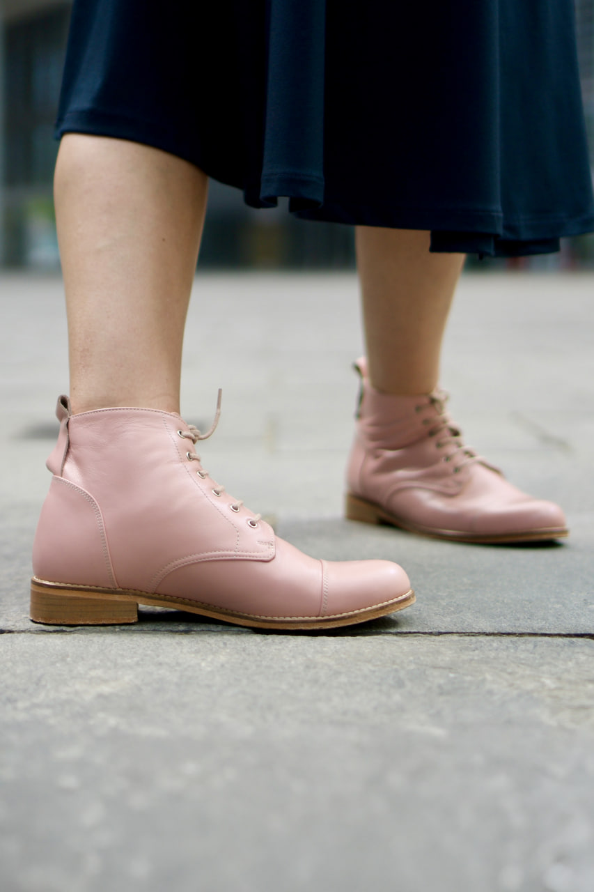 Derby Boot Pink Leather 2 cm heel