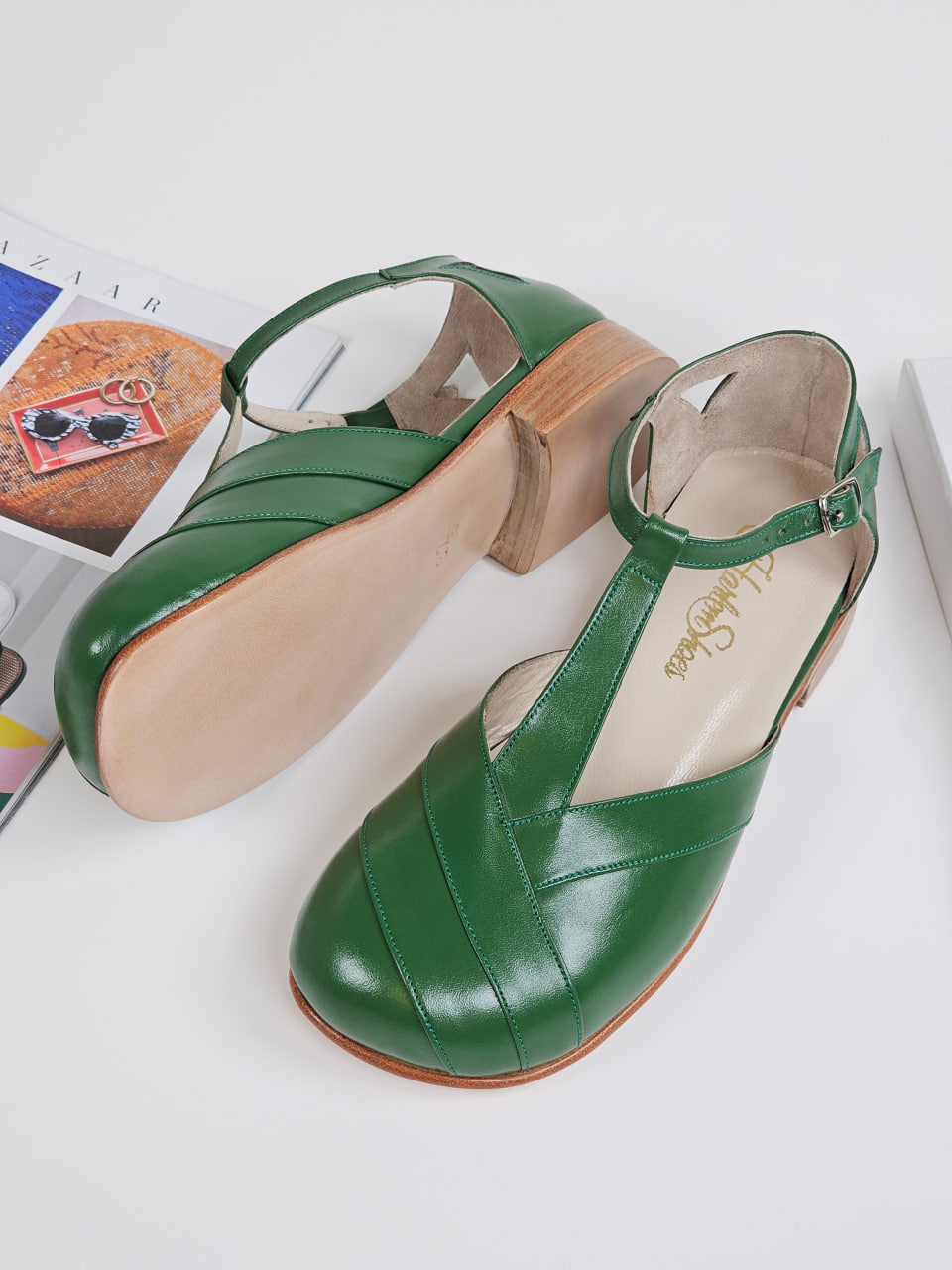 Barefoot Sugar Avocado Green Leather 2 cm heel