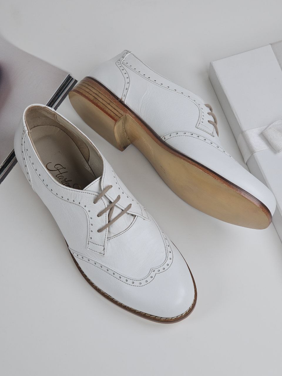 Oxfords White Leather 2 cm heel