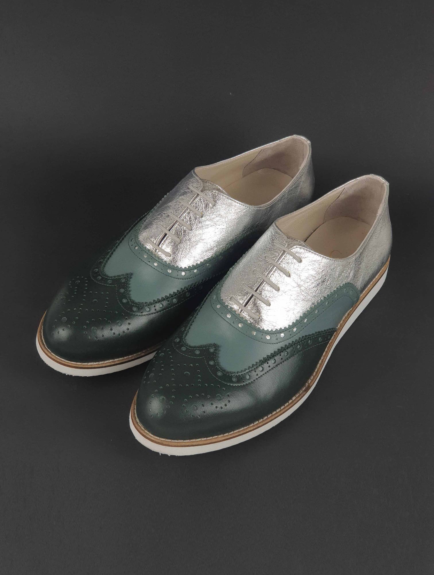 Brogue Jungle Green & Teal Green & Silver leather with Eva sole