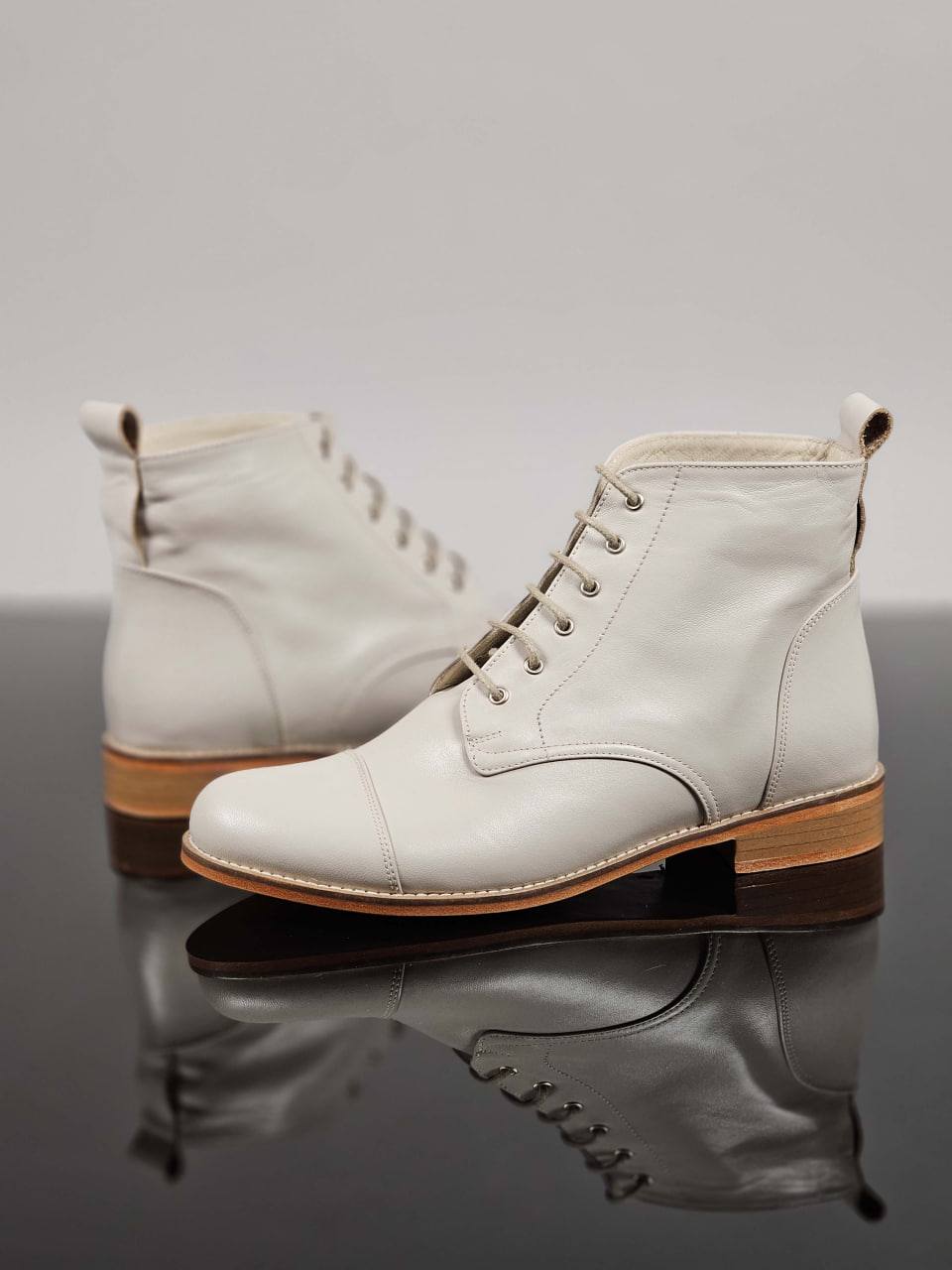 Derby Boots Beige Leather 2 cm heel