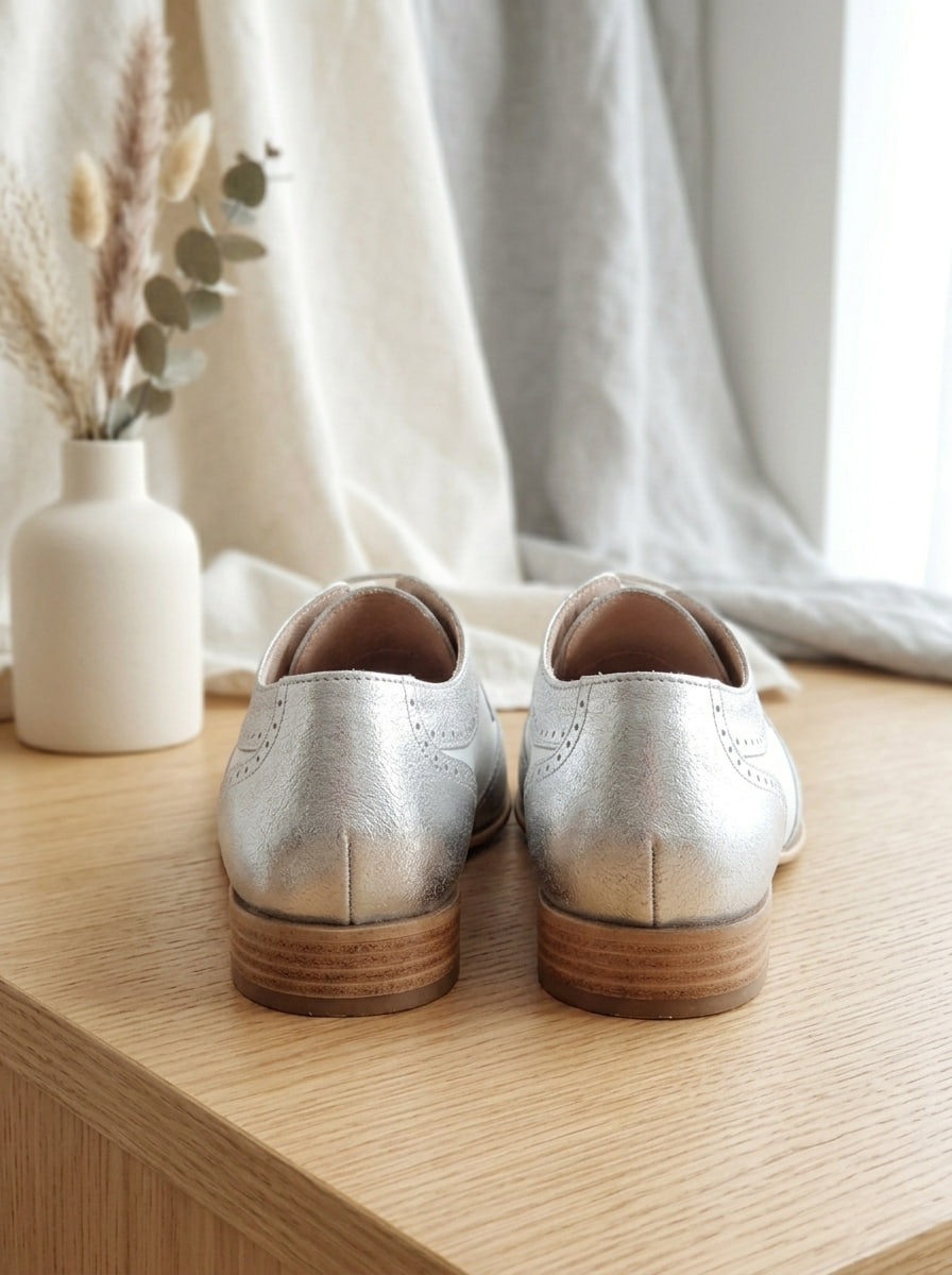Women Oxfords Silver & White Leather 2 cm heel