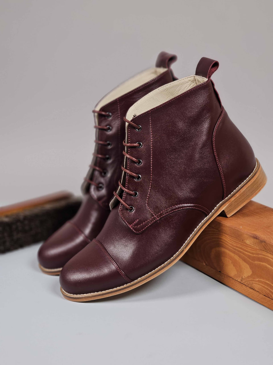 Derby Boots Bordeaux Leather 2 cm heel