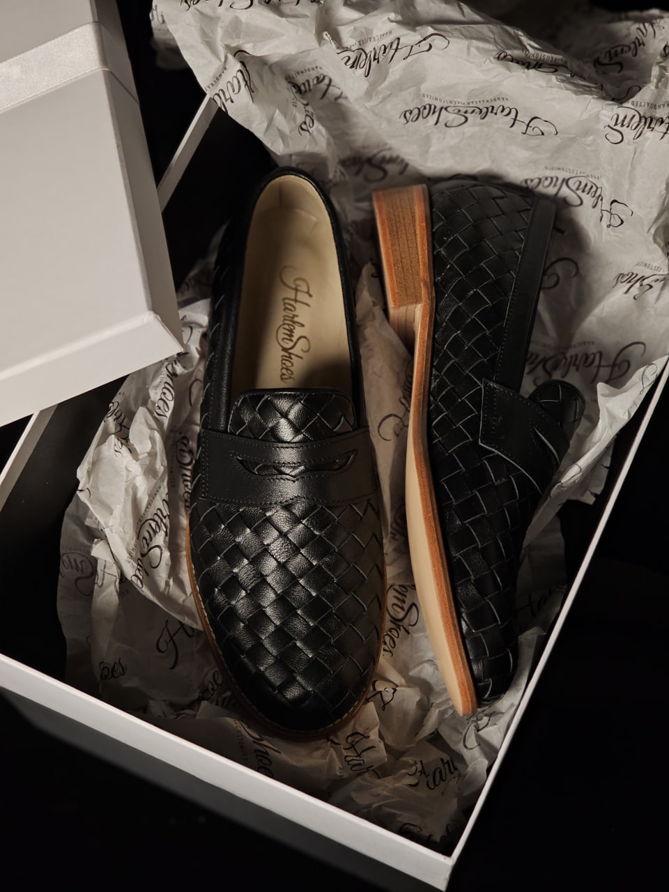 Loafers Black Weave Leather 2 cm heel