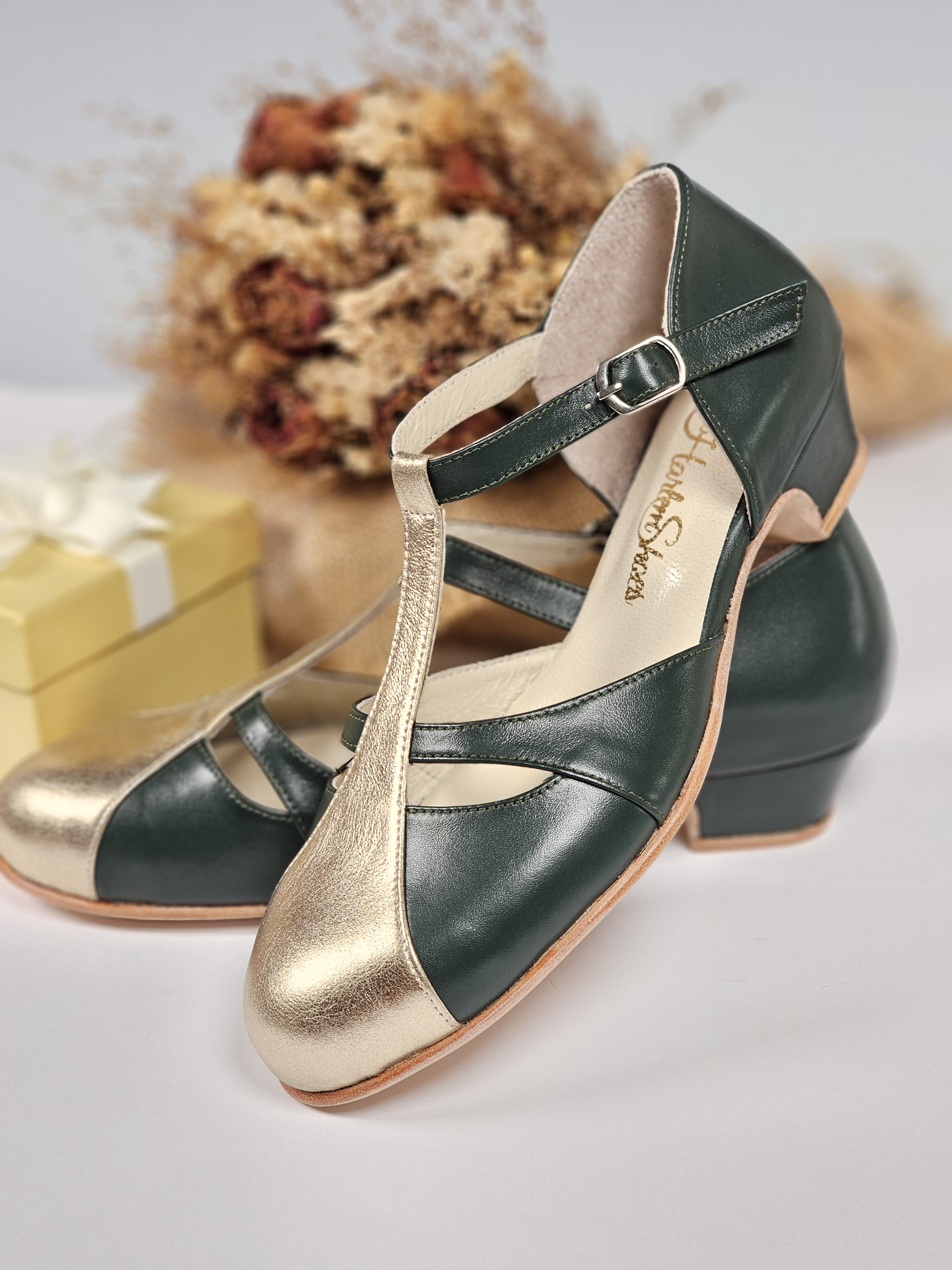 Isabel Jungle Green & Platinum Gold Leather 3 cm heel
