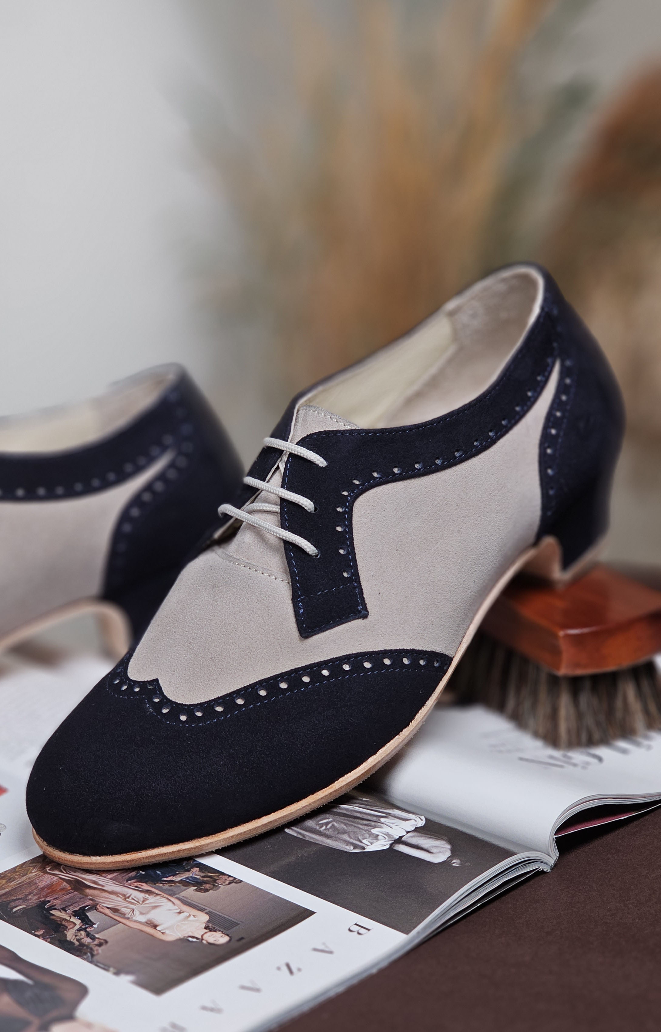 Women Oxfords Dark Blue & Soft Grey Suede 4 cm heel