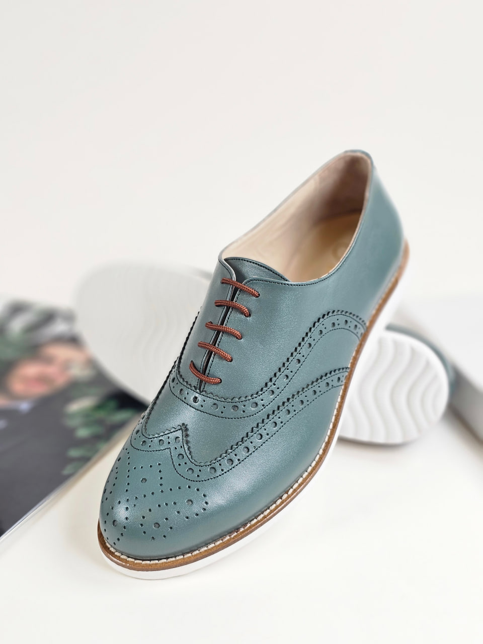 Brogue Teal Green Leather with Eva Sole