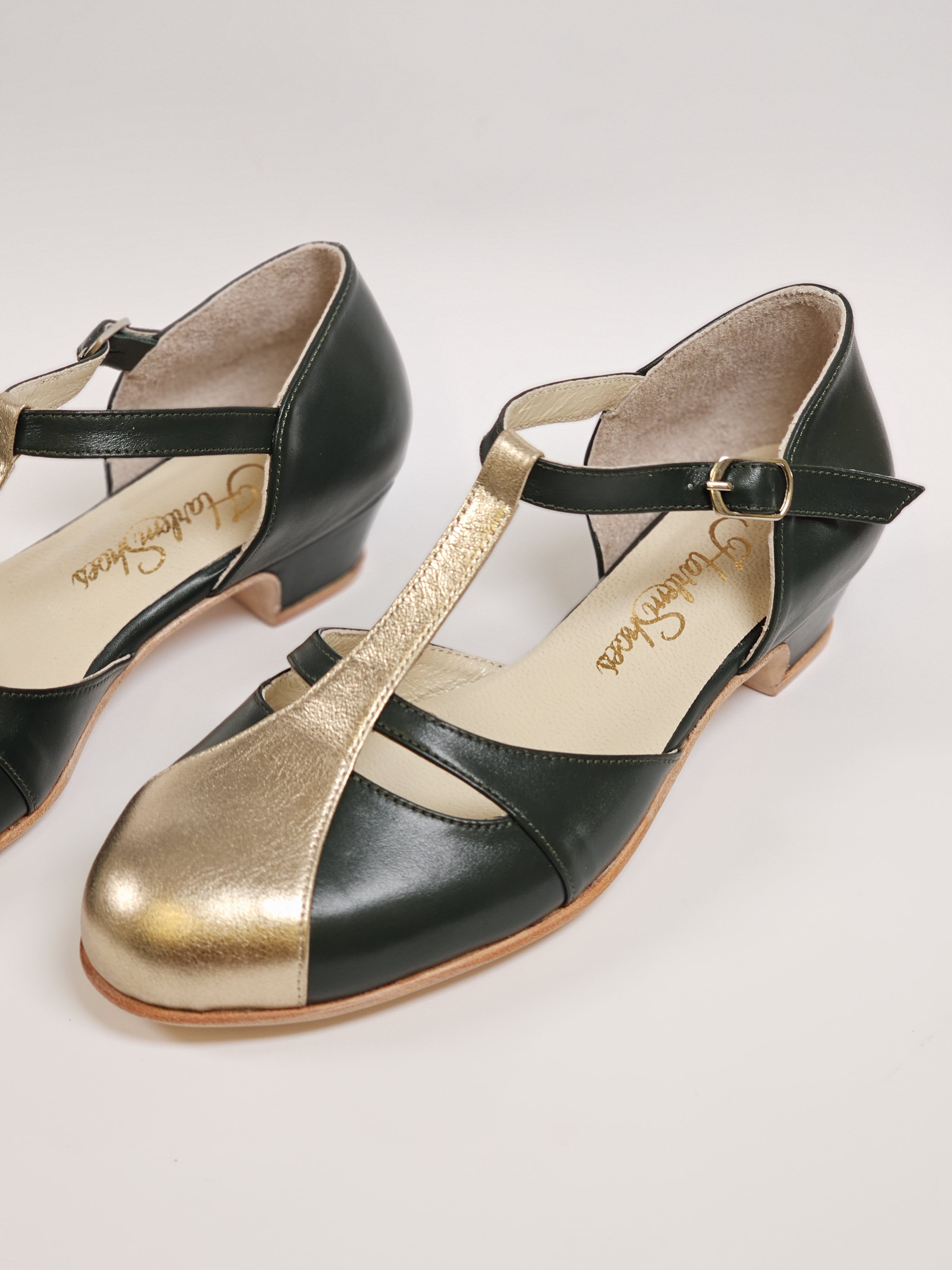 Isabel Jungle Green & Platinum Gold Leather 3 cm heel