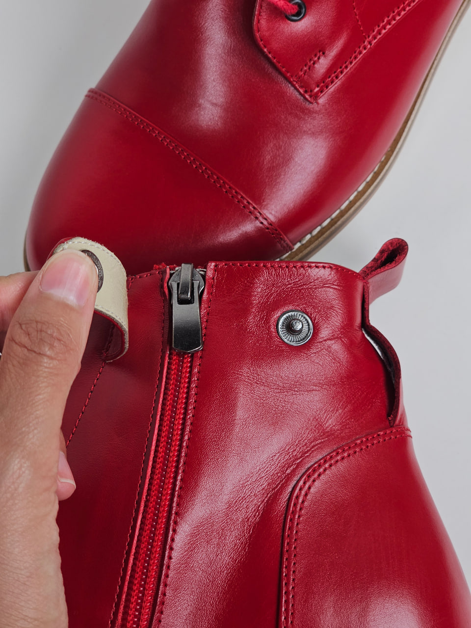 Derby Boots with Zipper Red Leather 2 cm heel