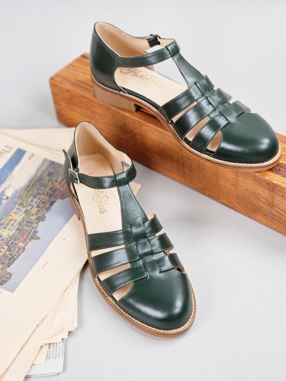Sandals Jungle Green Leather 2 cm heel