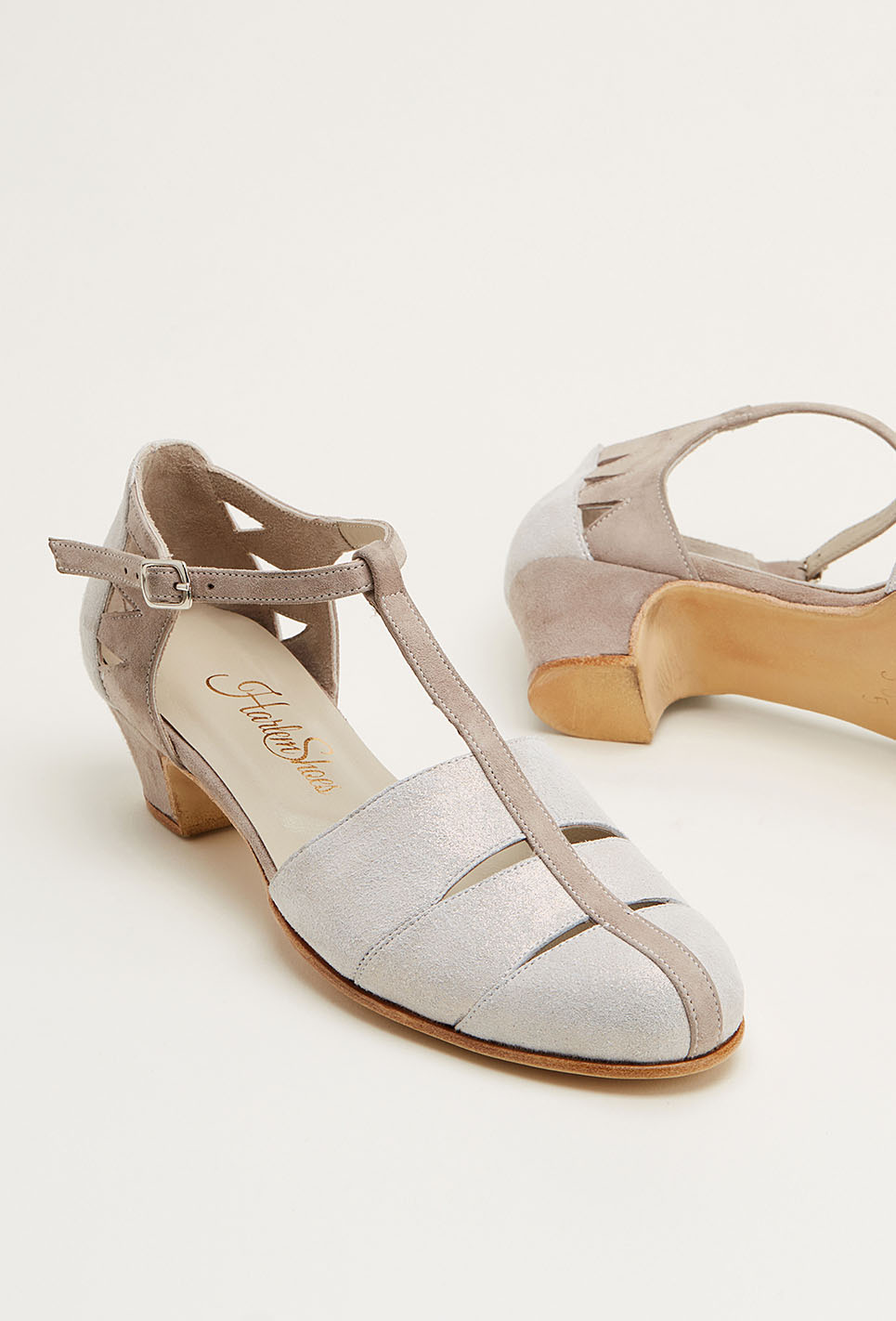 Harmony Shiny Cream & Soft Grey Suede 4 cm heel