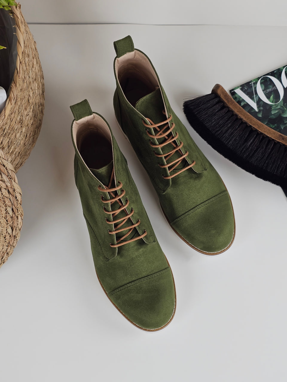 Derby Boots Vegan Green Textile with Eva Sole