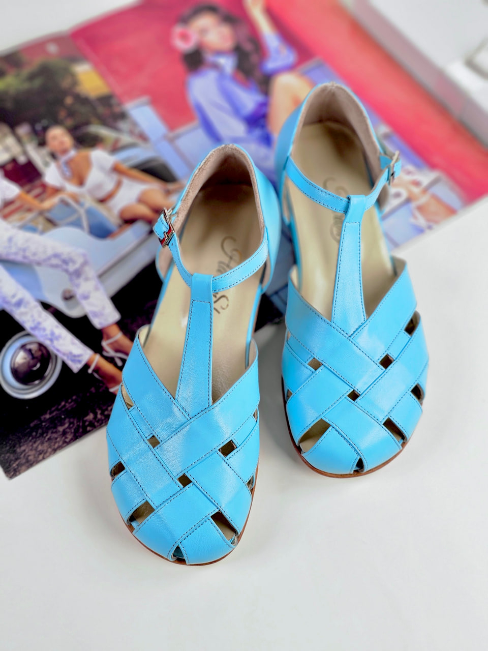 Barefoot Summer Baby Blue Leather 3 cm heel