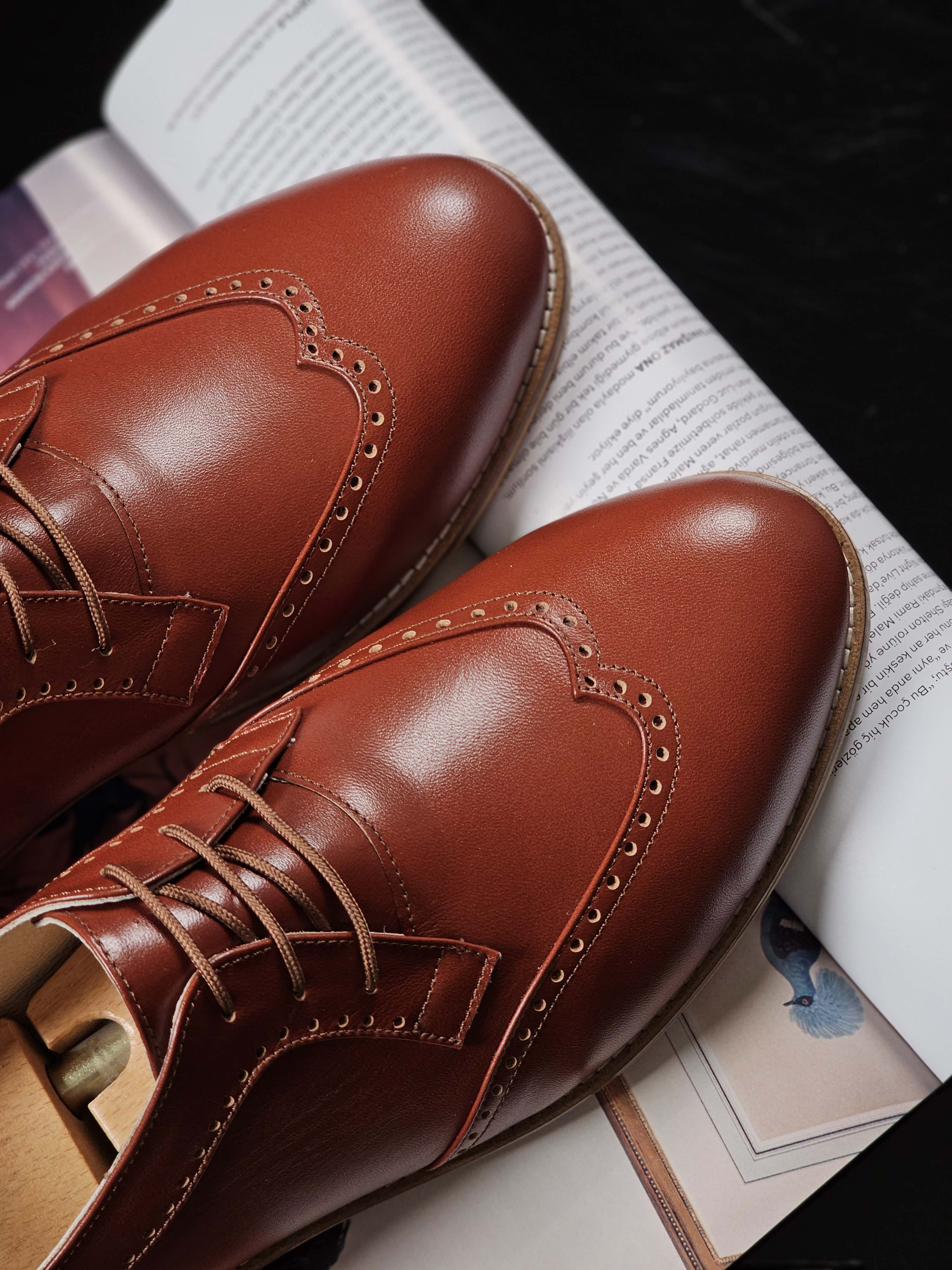 Men Oxfords Brown Leather 2 cm heel