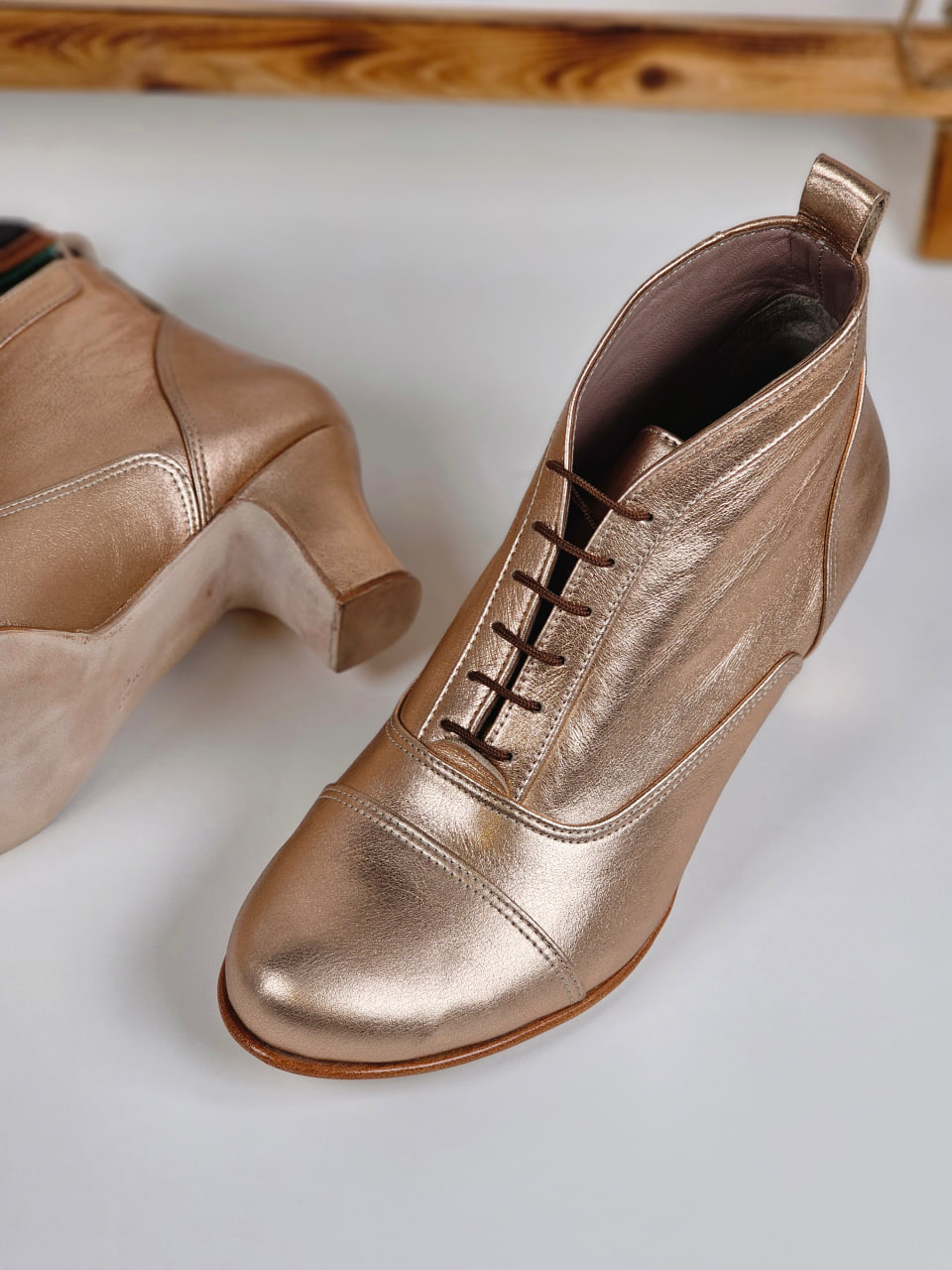 Smooth Boots Rose Gold Leather 6 cm heel