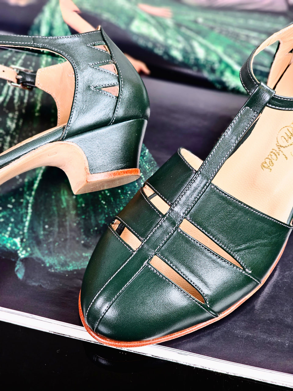 Harmony Jungle Green Leather 4 cm heel
