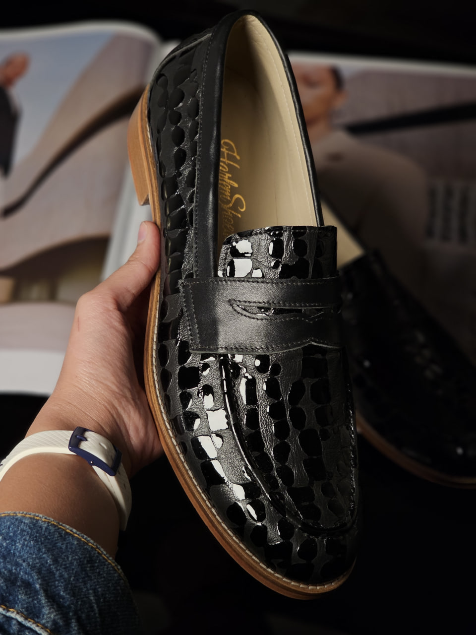 Loafers Black Python leather 2 cm heel
