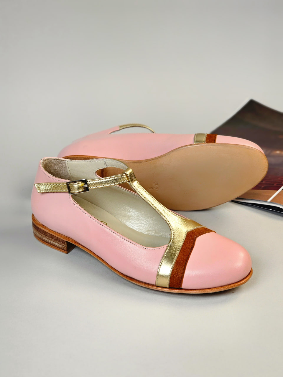 Barbie Pink & Gold Leather & Caramel Suede 2 cm heel