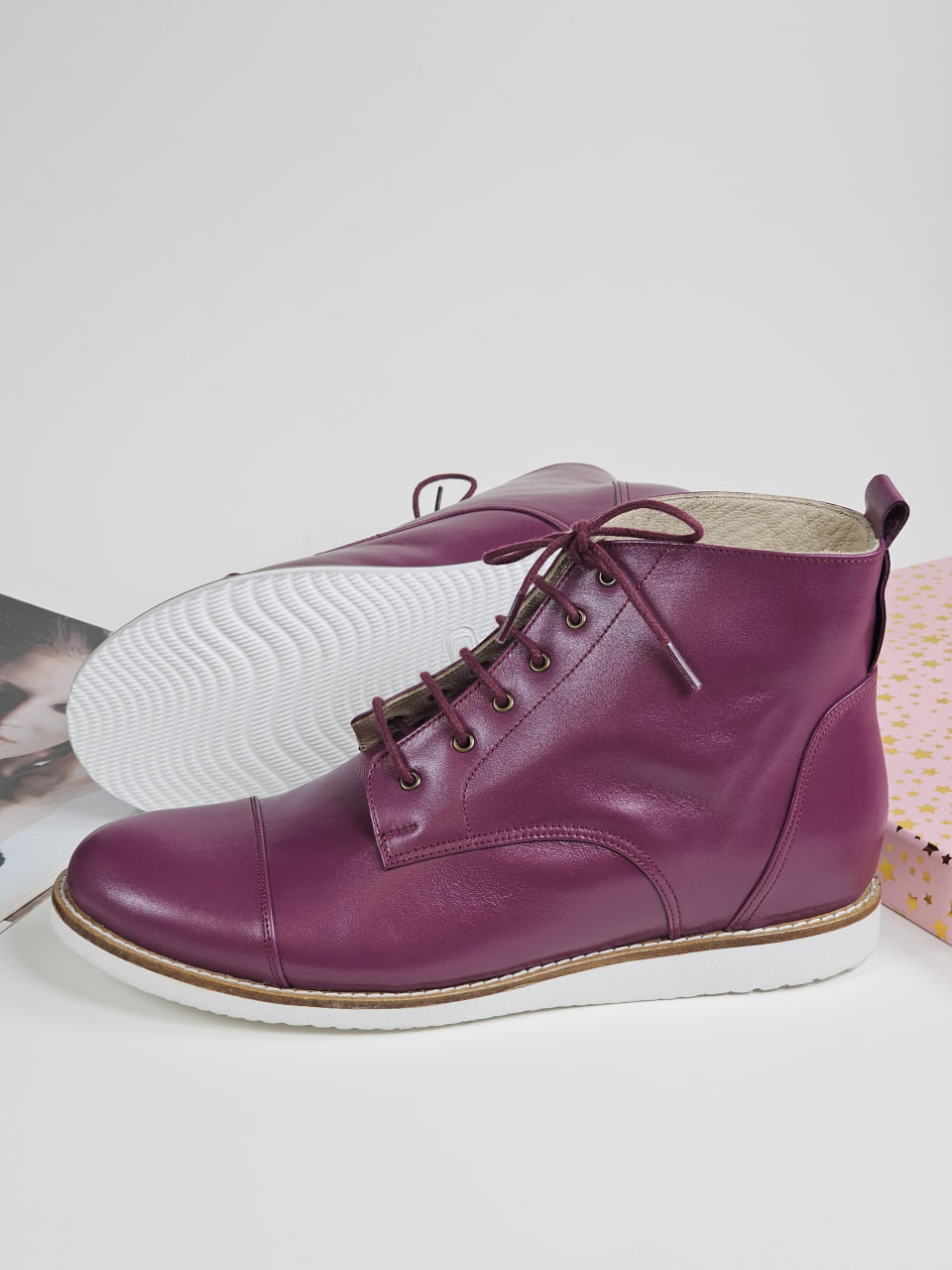 Derby Boots Aubergine Leather with Eva Sole