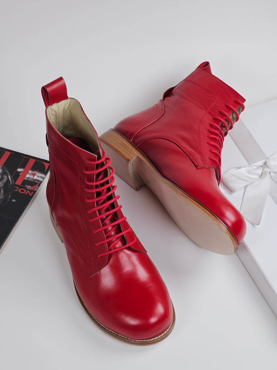 Harlem Boots Red Leather 2 cm heel