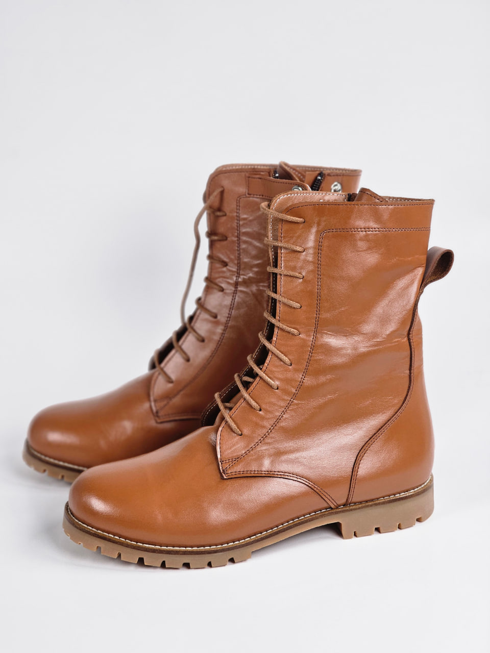 Biker Boots Light Brown Leather With Street Rubber Sole