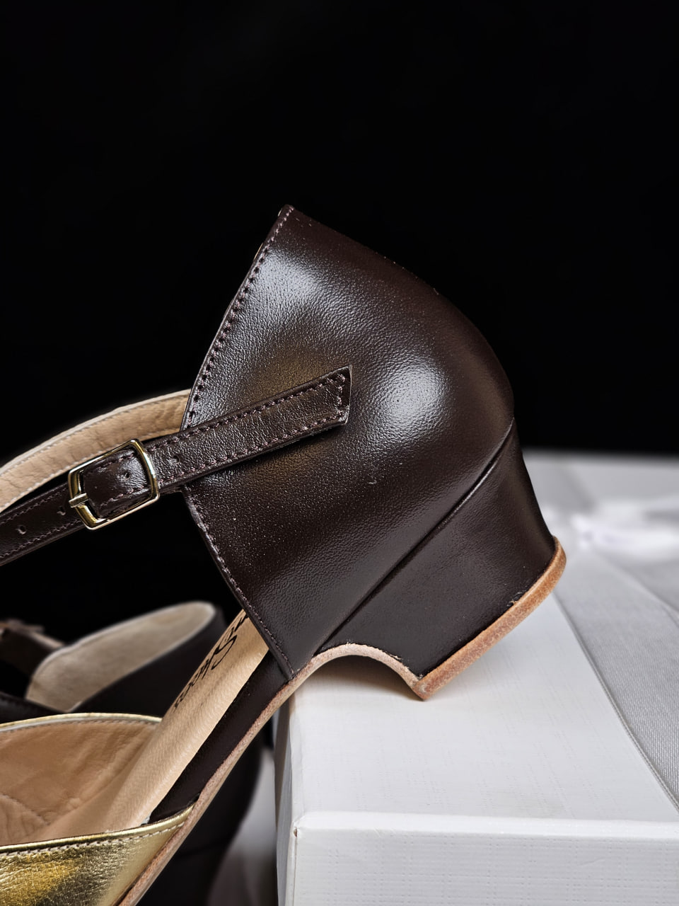 Isabel Dark Chocolate & Gold Leather 3 cm heel