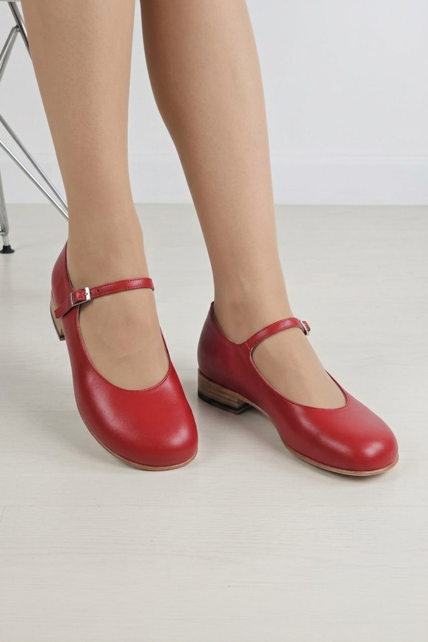 Barefoot Mary Jane Red Leather 2 cm heel