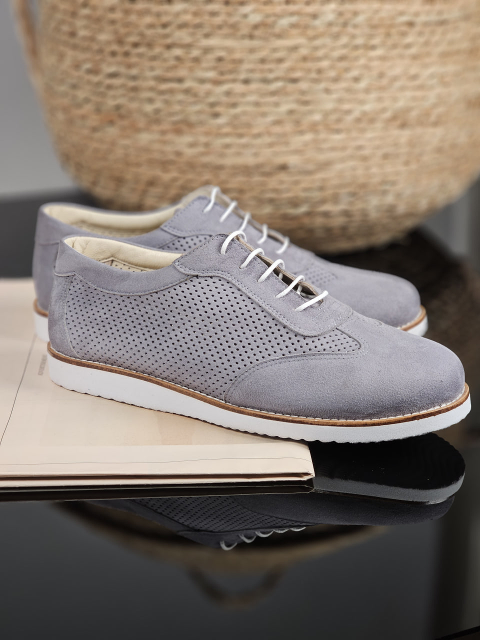New York Perforated Grey Suede