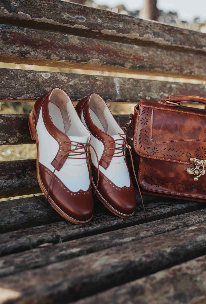 Women Oxfords Brown & White Leather 2 cm heel