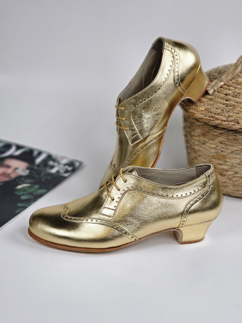 Women Oxfords Gold Leather 4 cm heel