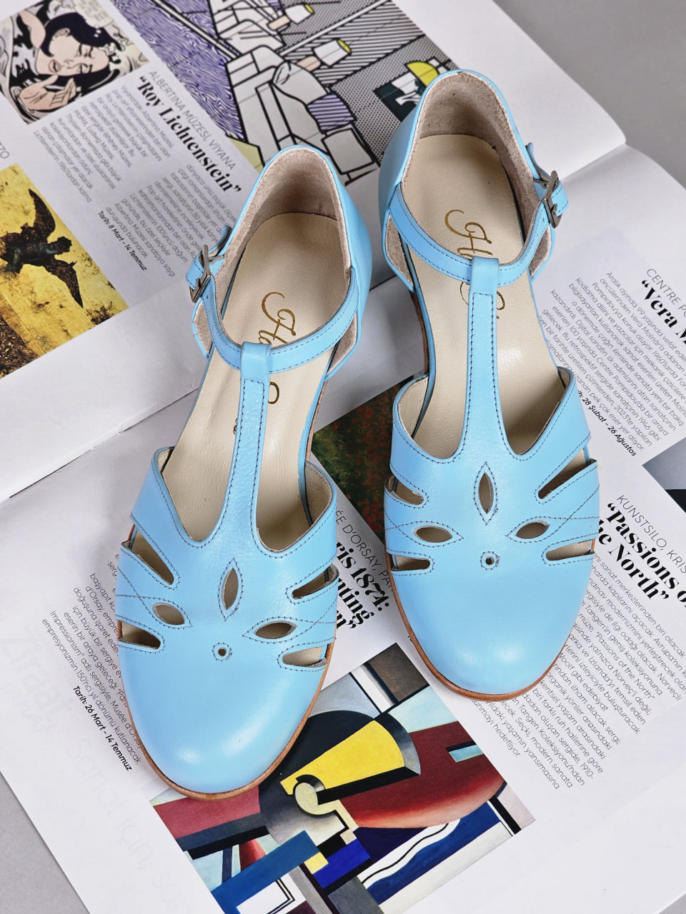 Rosy Baby Blue Leather 3 cm heel