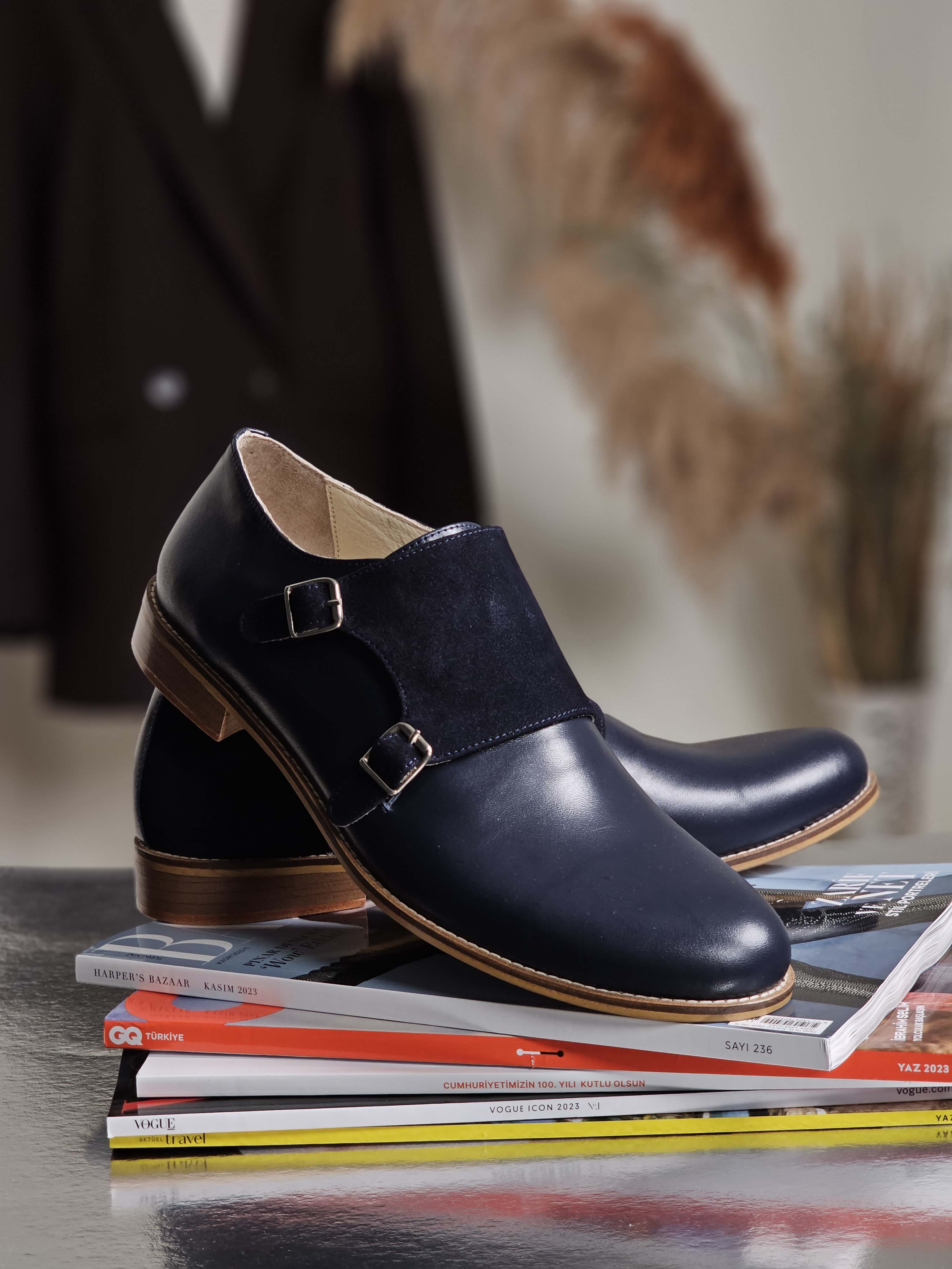 Monk Dark Blue Leather & Suede