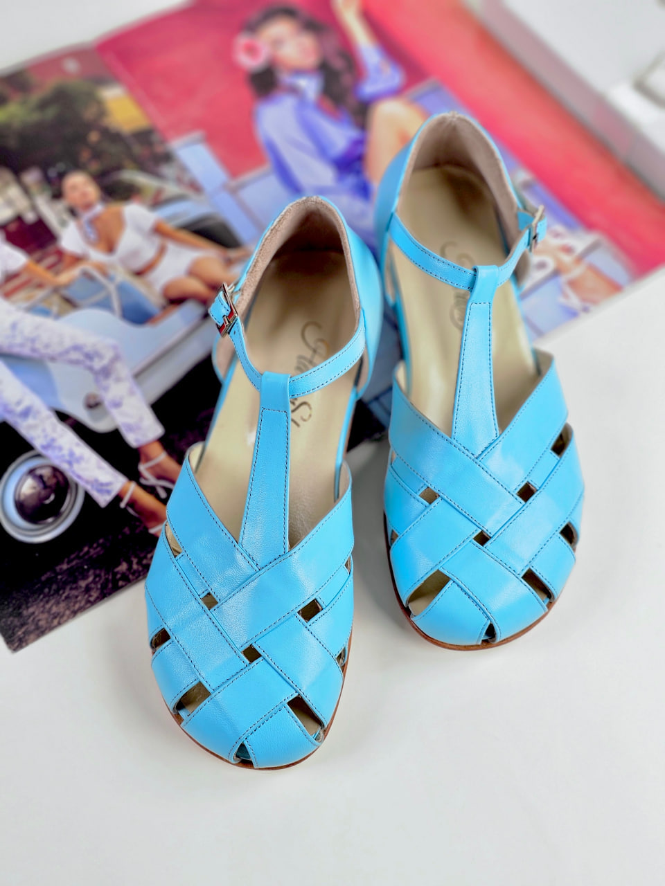 Barefoot Summer Baby Blue Leather 3 cm heel