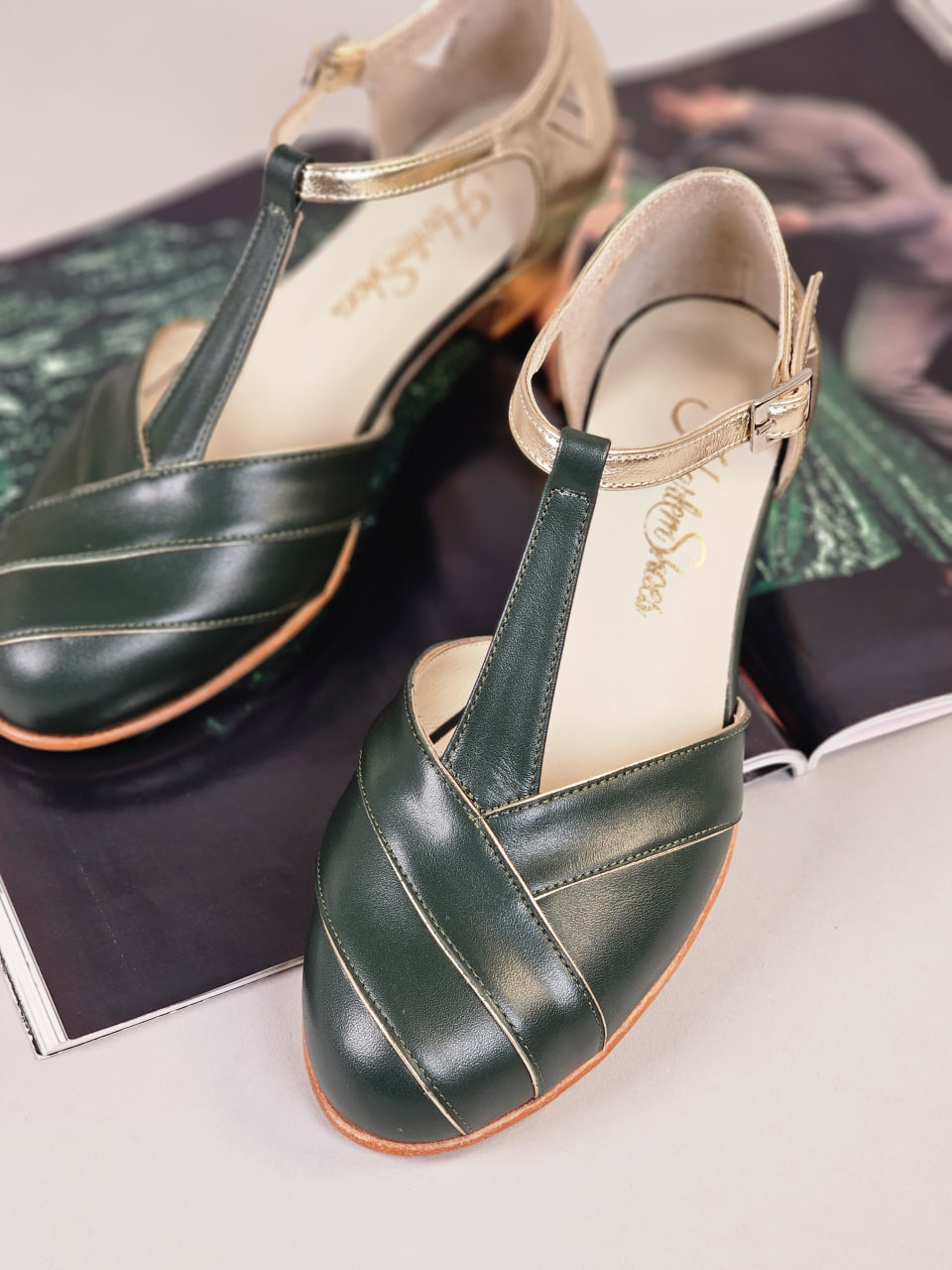 Sugar Jungle Green & Platinum Gold Leather 4 cm heel