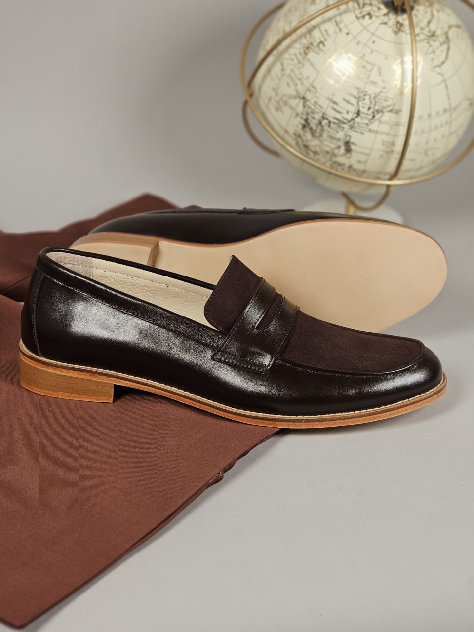 Loafers Dark Chocolate Leather & Suede 2 cm heel