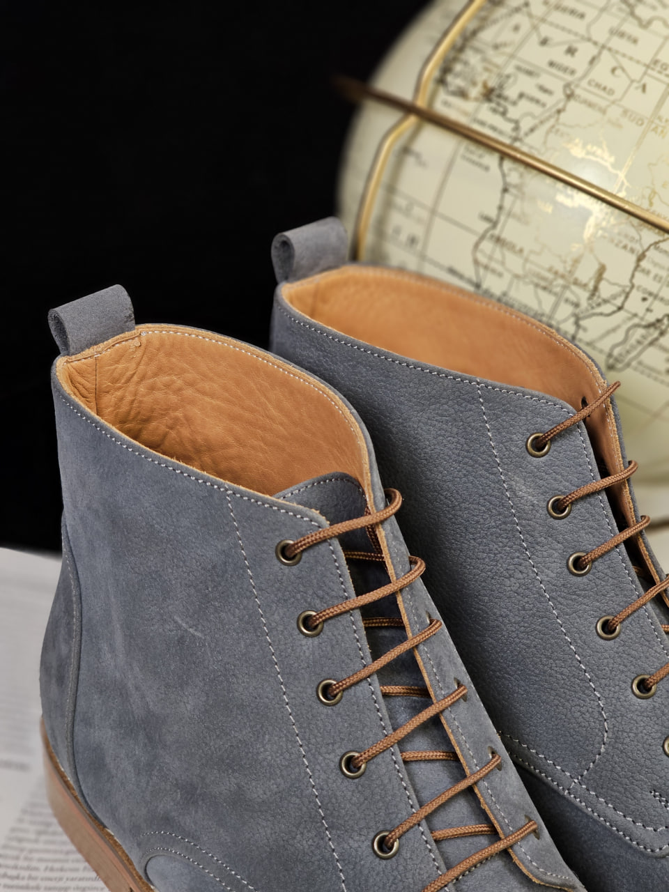 Derby Boots Blue Grey Suede 2 cm heel