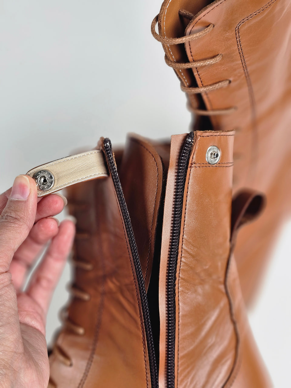 Biker Boots Light Brown Leather With Street Rubber Sole