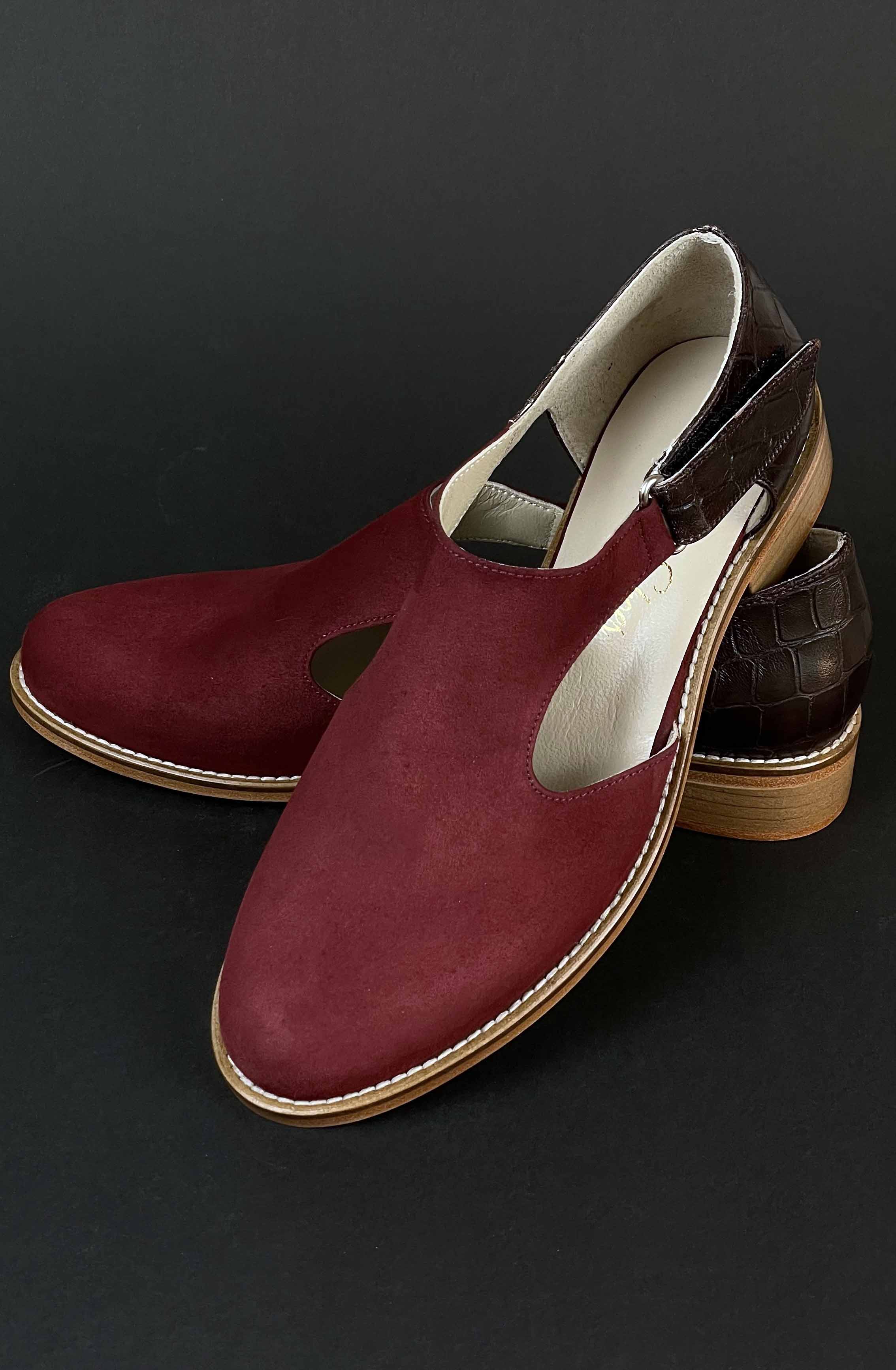 Milan Bordeaux Suede & Piton Leather 2 cm heel