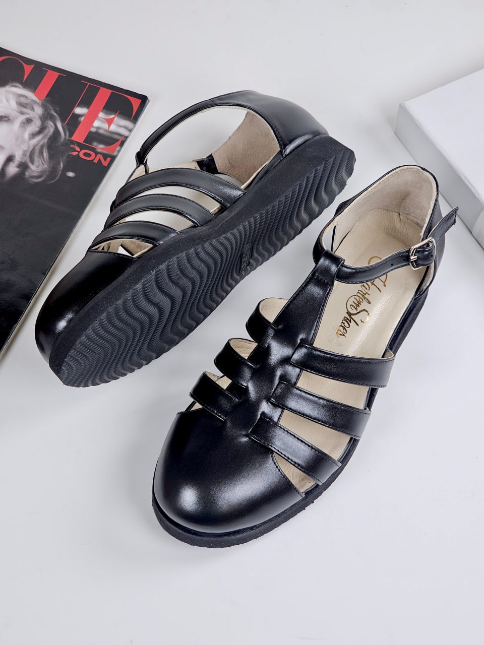 Sandals Black Leather with Eva Sole