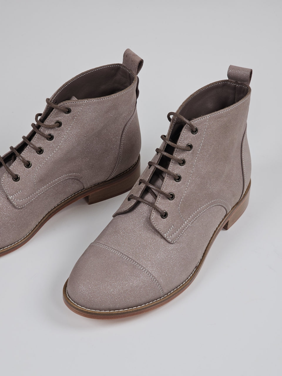 Derby Boots Dark Beige Sparkly Suede 2 cm heel