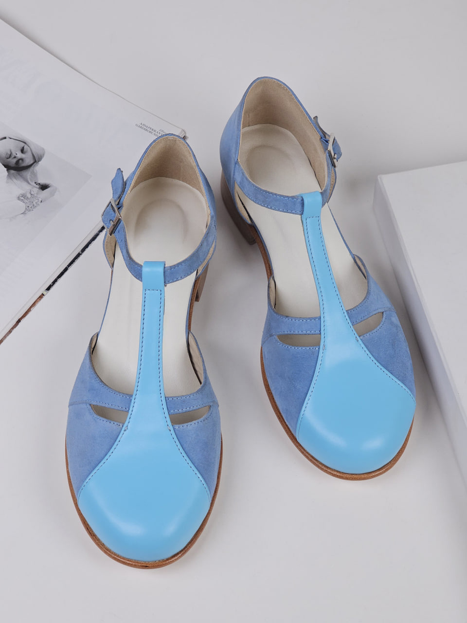Isabel Baby Blue Suede & Leather 2 cm heel