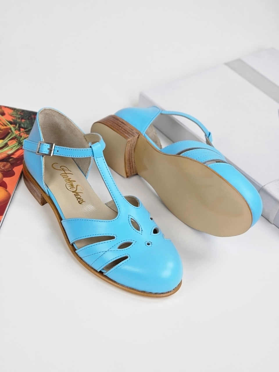 Rosy Baby Blue Leather 2 cm heel