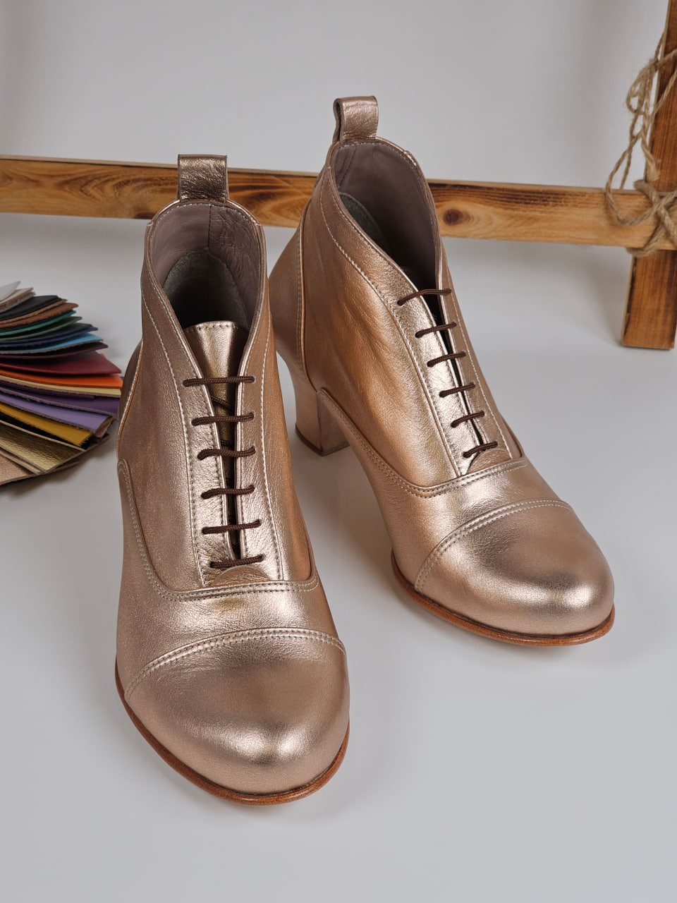 Smooth Boots Rose Gold Leather 6 cm heel