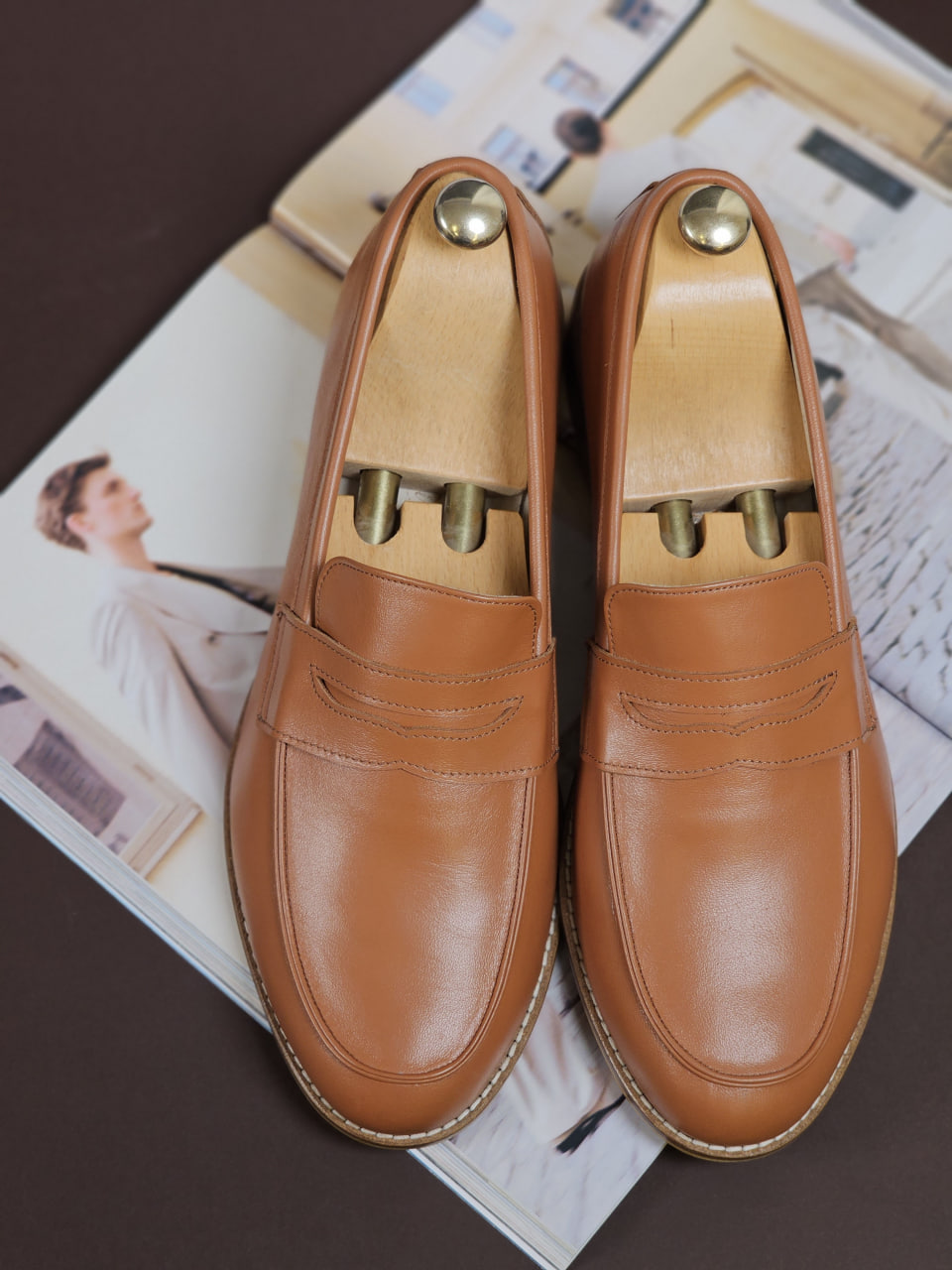 Loafers Light Brown Leather 2 cm