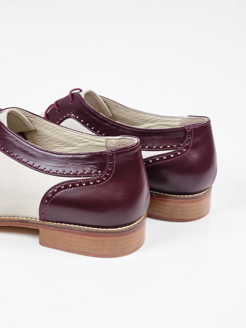 Oxfords Bordeaux & Beige Leather 2 cm heel